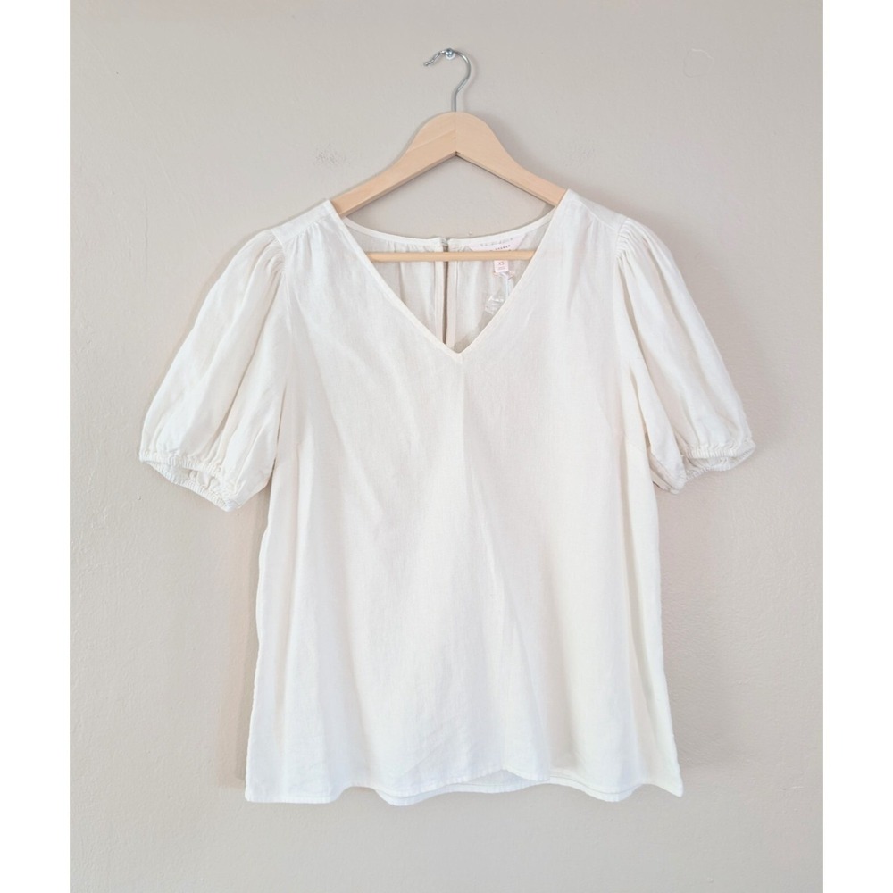 NWT Lauren Conrad Ivory Puff Sleeve Top Cottage Milkmaid Prairie Womens XS Linen